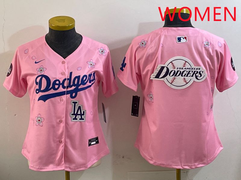 Women Los Angeles Dodgers Blank Pink Sakura Edition 2025 Nike MLB Jersey style 29->women mlb jersey->Women Jersey